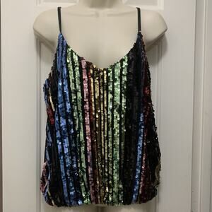 Lavish Rainbow Sequin Cami Tank Top M Adjustable Straps Party Holiday